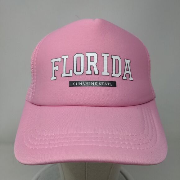 Florida Sunshine State Snapback Mesh Back Trucker Hat Pink One Size - Picture 2 of 6